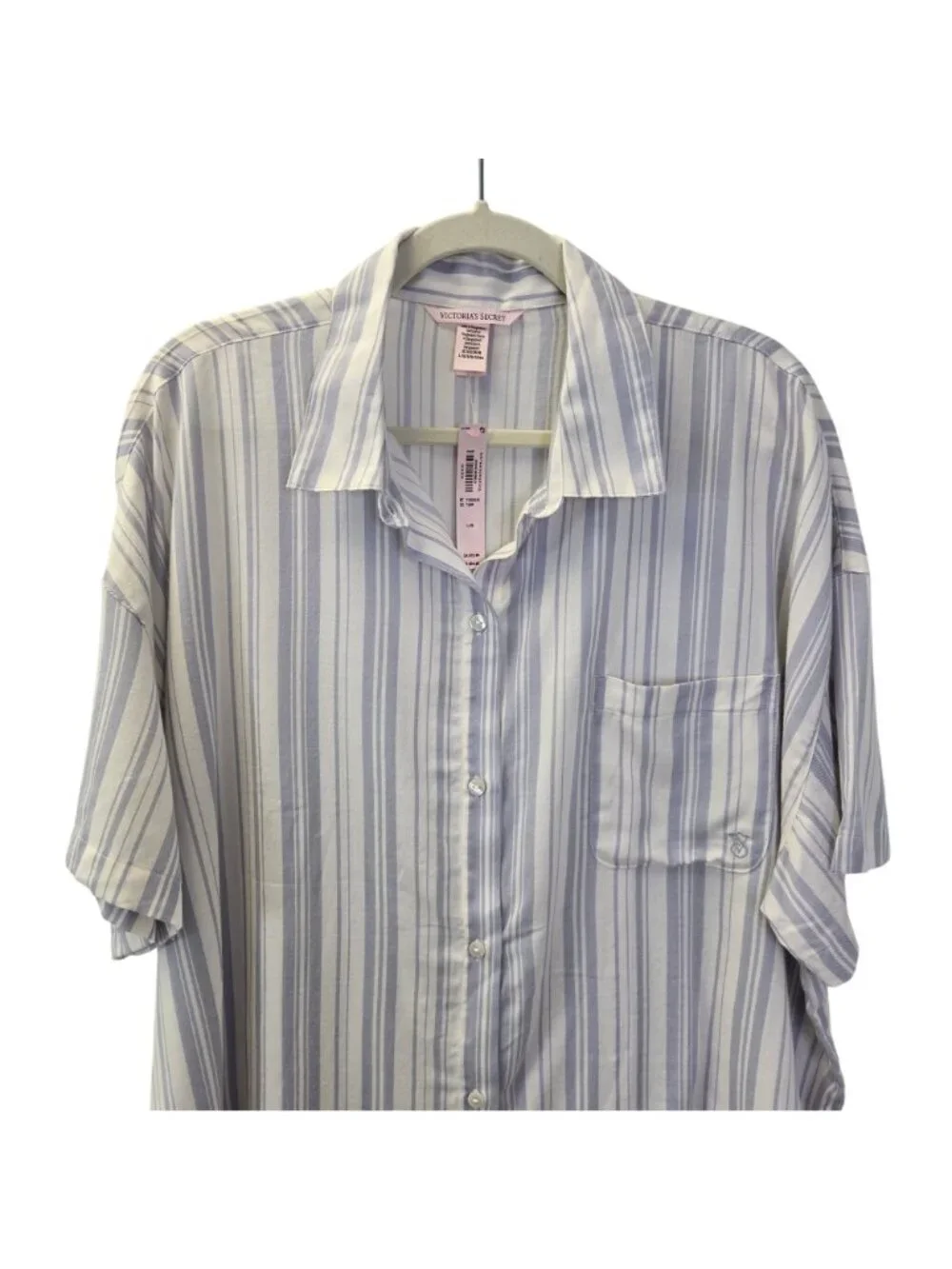 NWT Victoria's Secret Striped Short Sleeve Button Down Sleep Shirt Size Large